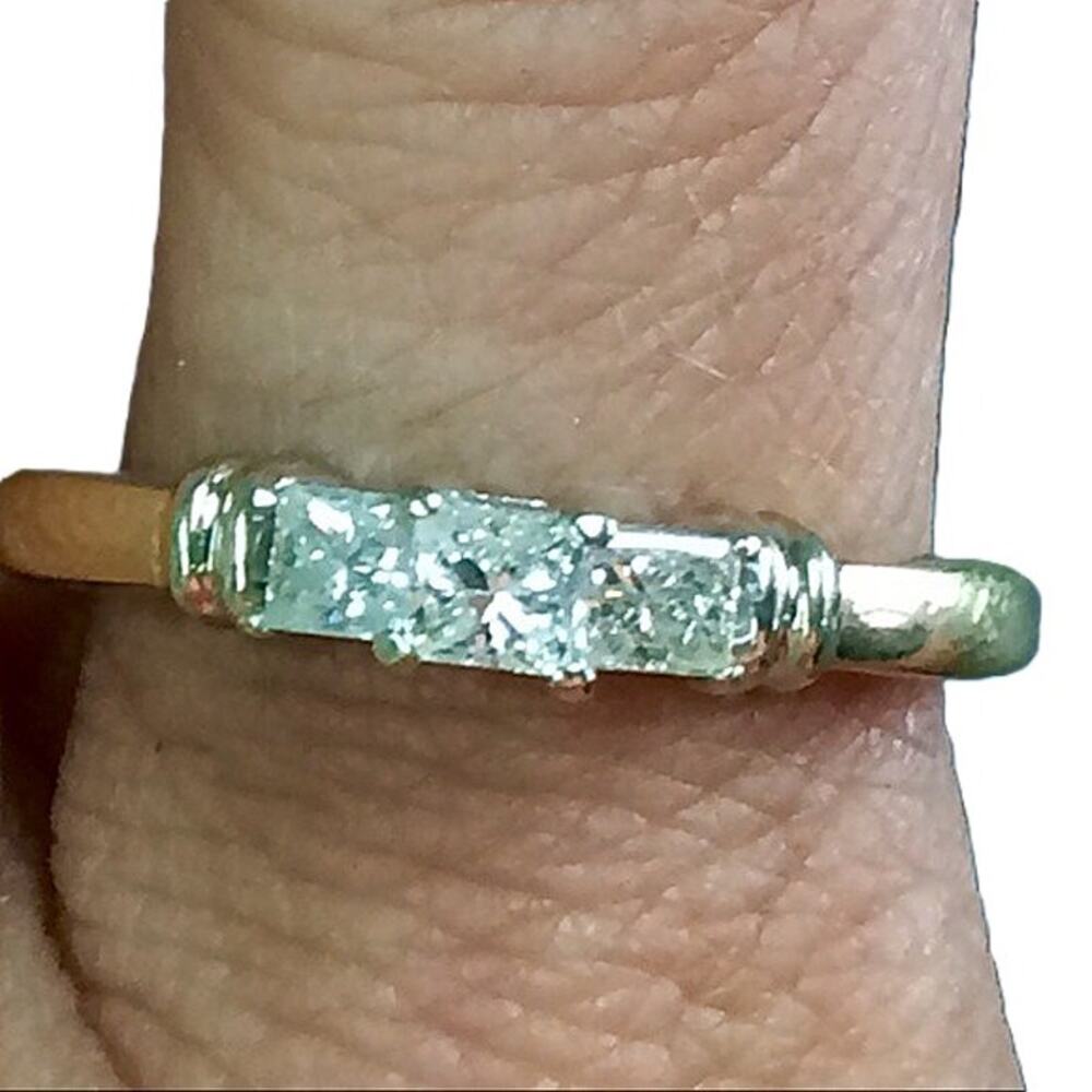 14K Yellow White Gold Past Present Future Princess Cut Diamond Ring - Picture 11 of 11